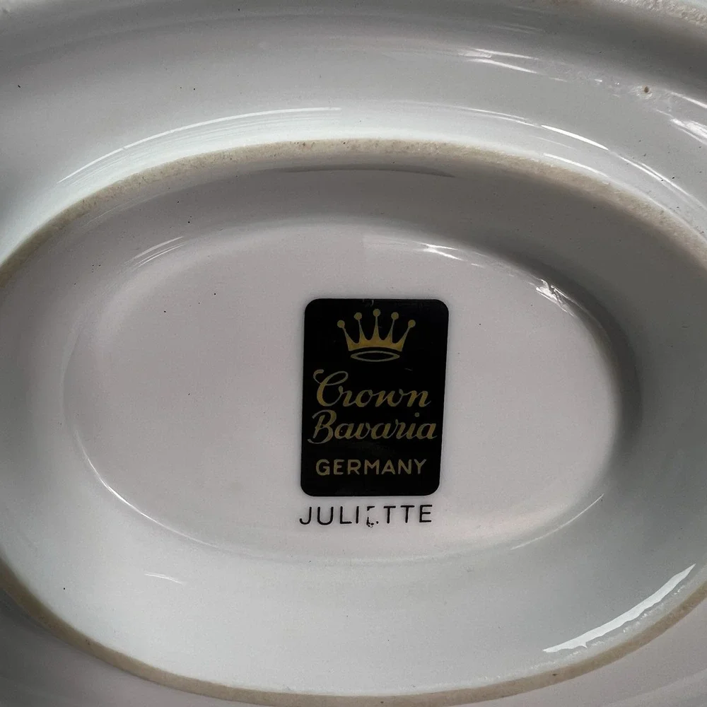 VTG Crown Bavaria Juliette Pink Roses Gravy Boat W/Attached Underplate Gold Trim